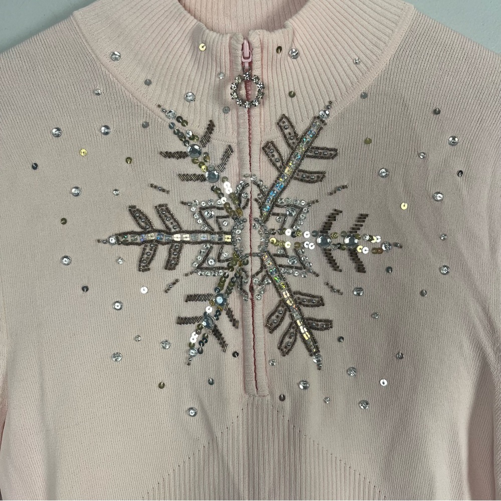 Vintage The collective works of Berek 2 pink sequin snowflake sweater size large - Picture 2 of 6